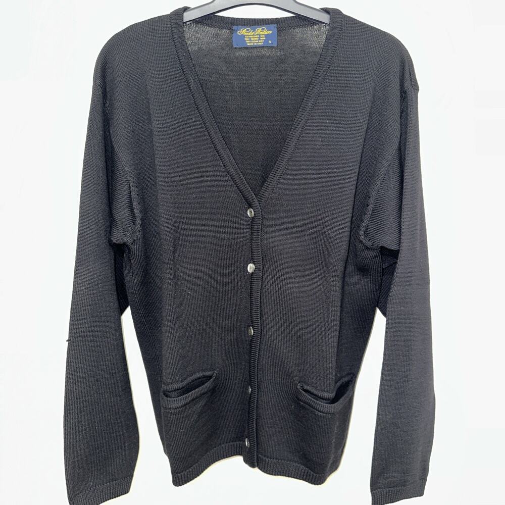 Brooks Brothers 100% Merino Wool Made In Italy Black Button Front Cardigan S